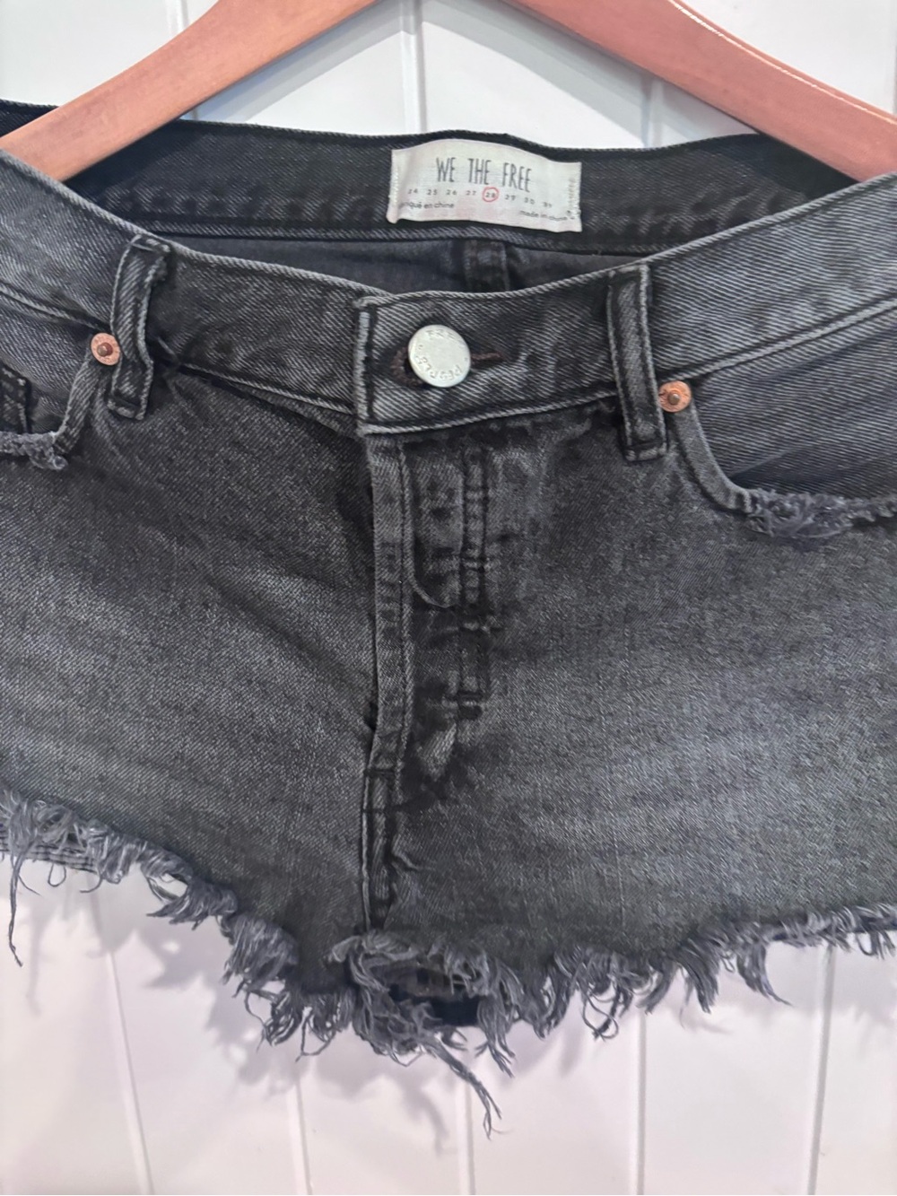 We The Free Charcoal Frayed Cutoff Denim Shorts